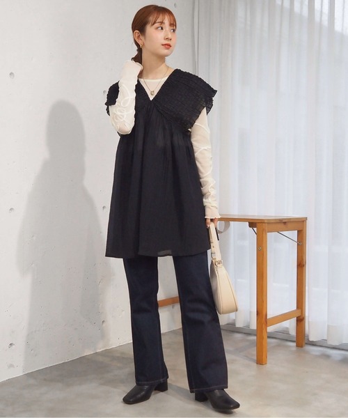 tiptop（ティップトップ）の「肩シャーリングミニワンピース（ワンピース・レディース・アイボリー/ブラック/グリーン・FREE）」の19枚目の写真