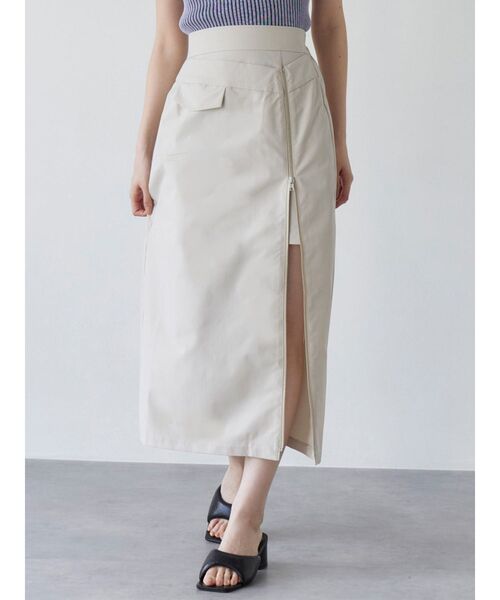 MURUA（ムルーア）の「ダブルウエストZIPスカート（スカート・レディース・アイボリー/カーキ/ブラック・2/1）」の2枚目の写真