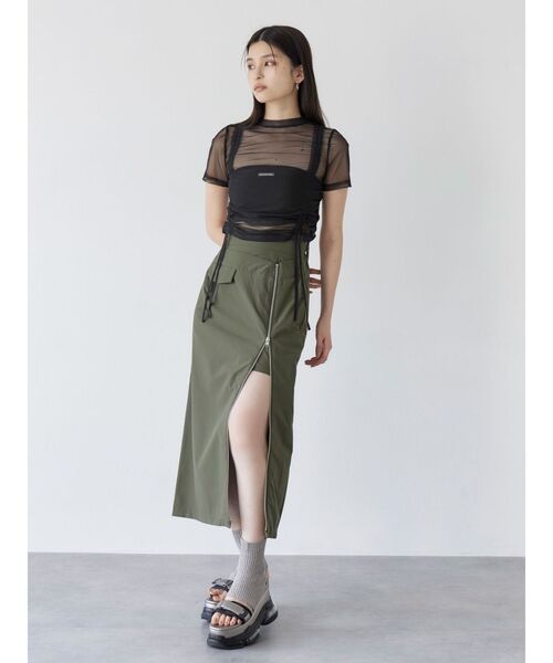 MURUA（ムルーア）の「ダブルウエストZIPスカート（スカート・レディース・アイボリー/カーキ/ブラック・2/1）」の5枚目の写真