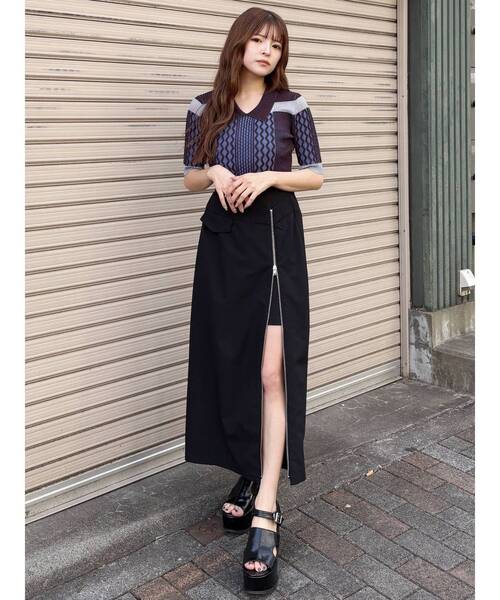 スカート ee Nohea スカート ロービングチェックツィード BC-ZIP Aラインスカート