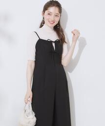 【大人可愛い・肩紐調節可能】リボンキャミサロペット