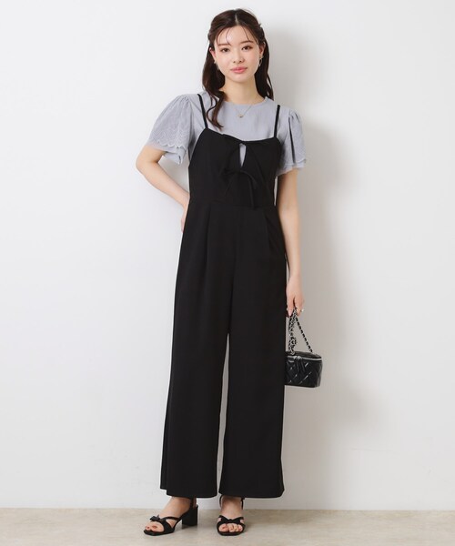 couture brooch(クチュールブローチ)の「【大人可愛い・肩紐調節可能】リボンキャミサロペット(サロペット/オーバーオール・レディース・グレー/ブラック・38/36/42/40)」の4枚目の写真