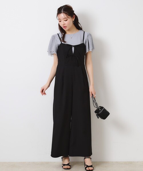 couture brooch(クチュールブローチ)の「【大人可愛い・肩紐調節可能】リボンキャミサロペット(サロペット/オーバーオール・レディース・グレー/ブラック・38/36/42/40)」の5枚目の写真