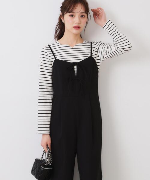 couture brooch(クチュールブローチ)の「【大人可愛い・肩紐調節可能】リボンキャミサロペット(サロペット/オーバーオール・レディース・グレー/ブラック・38/36/42/40)」の9枚目の写真