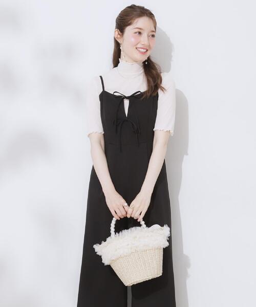 couture brooch(クチュールブローチ)の「【大人可愛い・肩紐調節可能】リボンキャミサロペット(サロペット/オーバーオール・レディース・グレー/ブラック・38/36/42/40)」の12枚目の写真