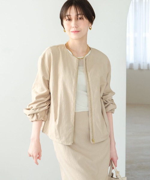 Elura(エルーラ)の「リネン混ブルゾン/316571(ブルゾン・レディース・ライトベージュ/チャコールグレー・LARGE/MEDIUM)」の1枚目の写真
