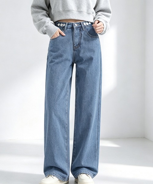 Miniministore(ミニミニストア)の「デニムパンツ ウエスト調整可能 ボトムス(デニムパンツ・レディース・ブラック/サックスブルー/インディゴブルー・M/L/XL/S)」の3枚目の写真