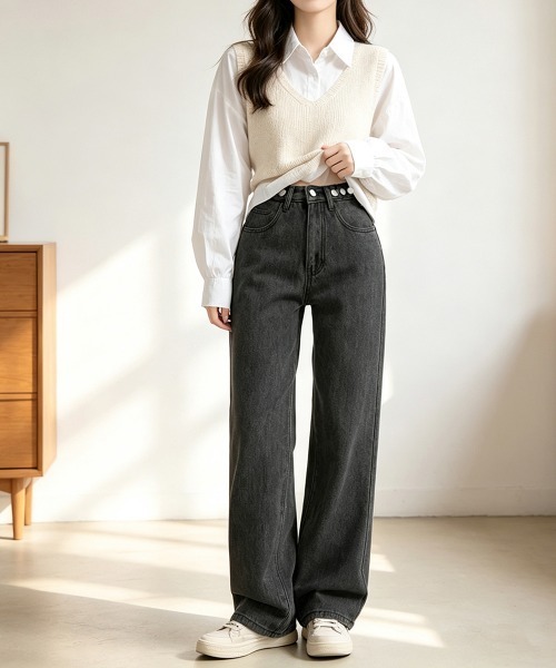 Miniministore(ミニミニストア)の「デニムパンツ ウエスト調整可能 ボトムス(デニムパンツ・レディース・ブラック/サックスブルー/インディゴブルー・M/L/XL/S)」の15枚目の写真