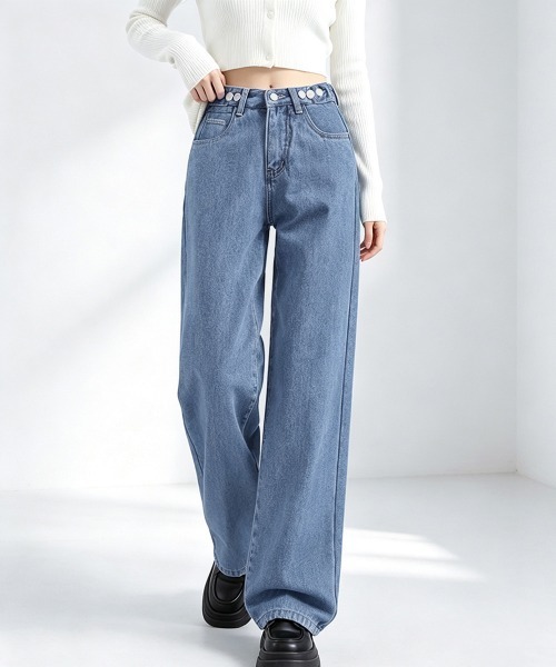 Miniministore(ミニミニストア)の「デニムパンツ ウエスト調整可能 ボトムス(デニムパンツ・レディース・ブラック/サックスブルー/インディゴブルー・M/L/XL/S)」の17枚目の写真