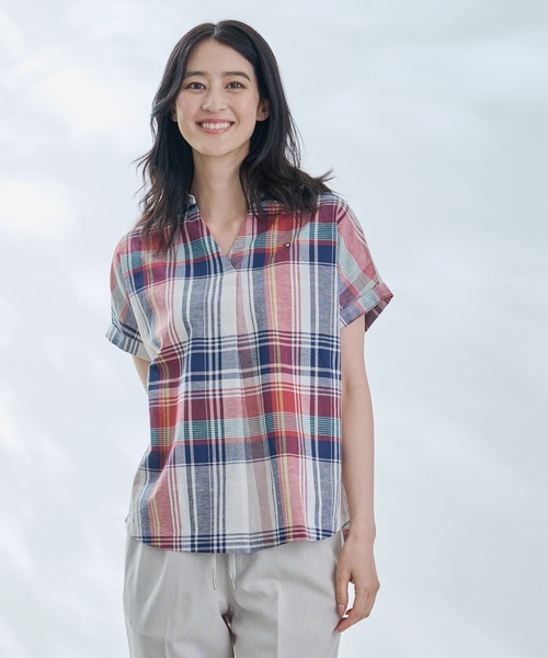 Arnold Palmer（アーノルドパーマー）の「マドラスチェック スキッパー ブラウス（シャツ/ブラウス・レディース・ブルー/ワイン/ベージュ/イエロー・M/L/S）」の2枚目の写真