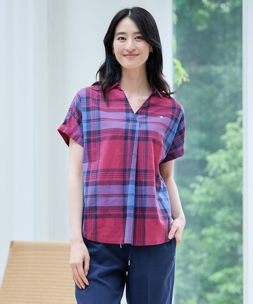 Arnold Palmer（アーノルドパーマー）の「マドラスチェック スキッパー ブラウス（シャツ/ブラウス・レディース・ブルー/ワイン/ベージュ/イエロー・M/L/S）」の4枚目の写真