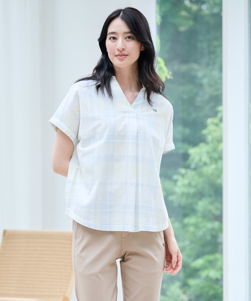 Arnold Palmer（アーノルドパーマー）の「マドラスチェック スキッパー ブラウス（シャツ/ブラウス・レディース・ブルー/ワイン/ベージュ/イエロー・M/L/S）」の8枚目の写真