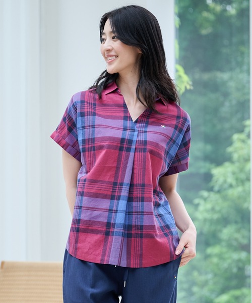 Arnold Palmer（アーノルドパーマー）の「マドラスチェック スキッパー ブラウス（シャツ/ブラウス・レディース・ブルー/ワイン/ベージュ/イエロー・M/L/S）」の10枚目の写真