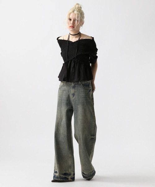 FOREVER 21（フォーエバー トゥエンティーワン）の「【2025SS】チョーカー付きオフショルブラウス半袖（シャツ/ブラウス・レディース・ブラック/グレー/ブルー・FREE）」の9枚目の写真