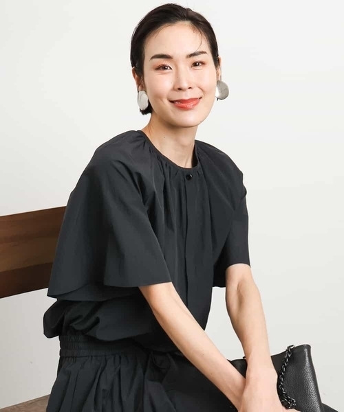MICHEL  / ミッシェルクラン [ドライタッチ]ギャザーブラウス 無地(セットアップ対応) ミッシェルクラン MICHEL KLEIN [ドライタッチ]ギャザーブラウス