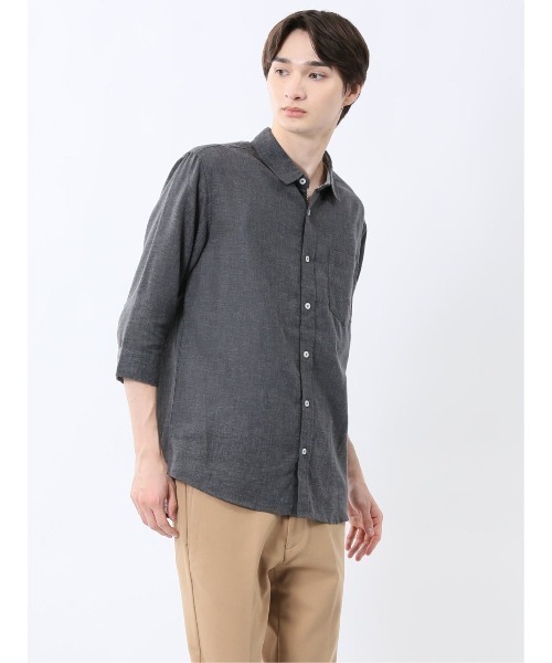 m.f.editorial（エムエフエディトリアル）の「【リネン混】m.f.エディトリアル メンズ レギュラーカラー 7分袖 シャツ（シャツ/ブラウス・メンズ・ネイビー/ブラック/カーキ/ブルー・MEDIUM/LARGE/X-LARGE）」の2枚目の写真