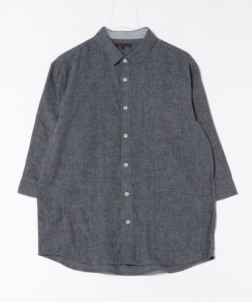 m.f.editorial（エムエフエディトリアル）の「【リネン混】m.f.エディトリアル メンズ レギュラーカラー 7分袖 シャツ（シャツ/ブラウス・メンズ・ネイビー/ブラック/カーキ/ブルー・MEDIUM/LARGE/X-LARGE）」の6枚目の写真