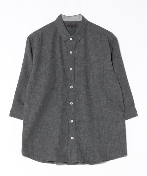 m.f.editorial（エムエフエディトリアル）の「【リネン混】m.f.エディトリアル メンズ レギュラーカラー 7分袖 シャツ（シャツ/ブラウス・メンズ・ネイビー/ブラック/カーキ/ブルー・MEDIUM/LARGE/X-LARGE）」の11枚目の写真