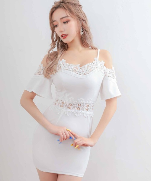 myMinette(マイミネット)の「キャバドレス ミニ タイト ノースリーブ 肩あきレース切替ドレス(ドレス・レディース・ブラック/ホワイト・SMALL/MEDIUM/X-LARGE/LARGE)」の4枚目の写真