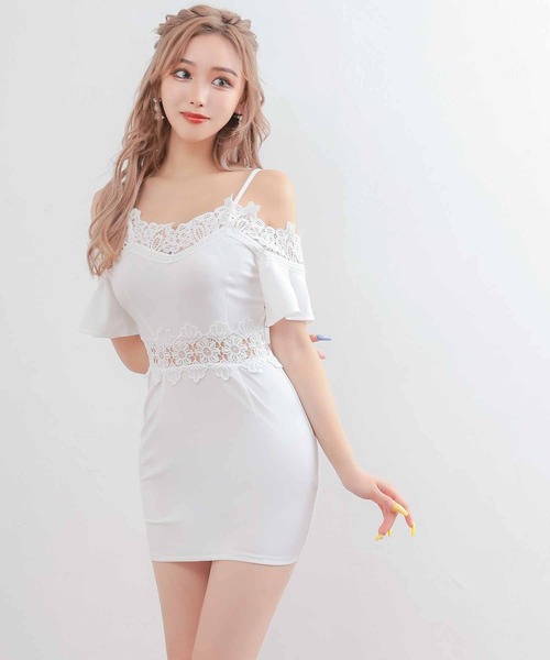 myMinette(マイミネット)の「キャバドレス ミニ タイト ノースリーブ 肩あきレース切替ドレス(ドレス・レディース・ブラック/ホワイト・SMALL/MEDIUM/X-LARGE/LARGE)」の5枚目の写真