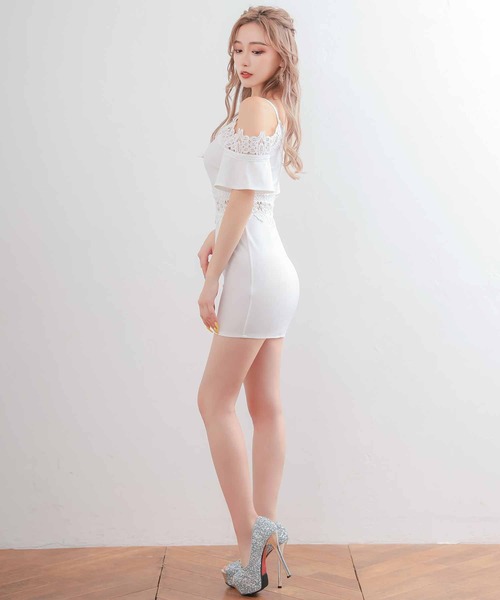 myMinette(マイミネット)の「キャバドレス ミニ タイト ノースリーブ 肩あきレース切替ドレス(ドレス・レディース・ブラック/ホワイト・SMALL/MEDIUM/X-LARGE/LARGE)」の7枚目の写真