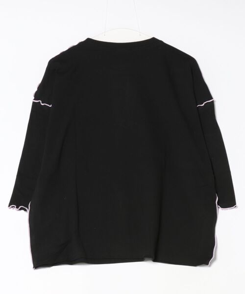 ScoLar スカラー メローステッチTシャツ ネコ撫でプリント 七分袖 プルオーバー クルーネック メローステッチ プリント 個性的 かわいい 女性 レディース スカラー ScoLar ネコ撫でプリント メローステッチTシャツ