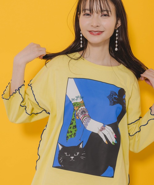 tシャツ 152706：スカラープラネット柄 メロウステッチ切替Tシャツ レディース 152706：スカラープラネット柄 メロウステッチ切替Tシャツの通販
