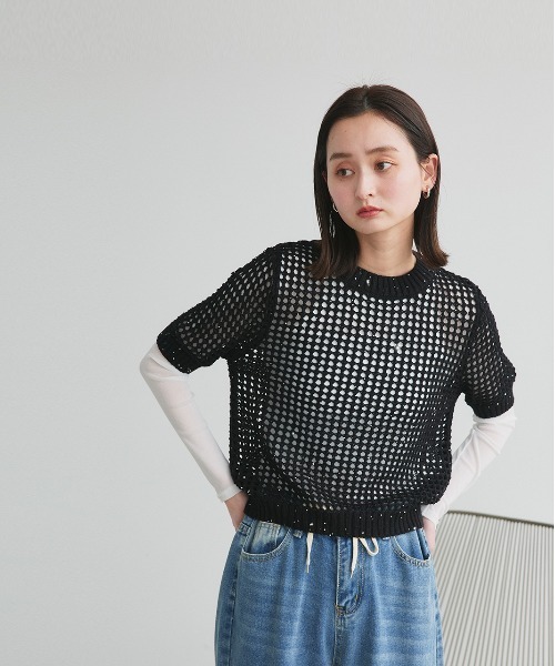 ad thie(アドティエ)の「スパンコール メッシュニット プルオーバー(ニット/セーター・レディース・ライトグレー/ベージュ/オフホワイト/ブラック・FREE)」の21枚目の写真