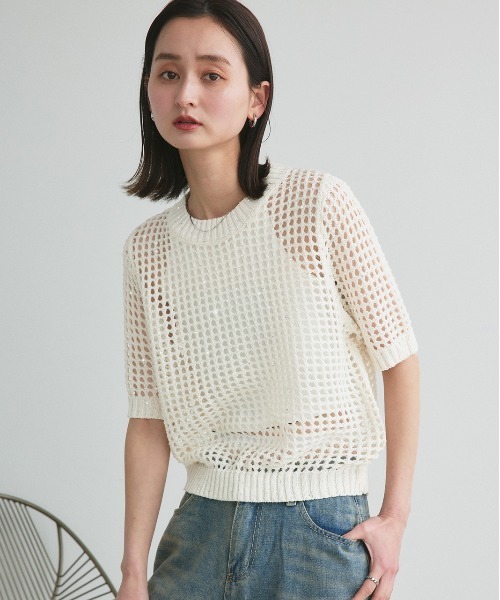 ad thie(アドティエ)の「スパンコール メッシュニット プルオーバー(ニット/セーター・レディース・ライトグレー/ベージュ/オフホワイト/ブラック・FREE)」の12枚目の写真