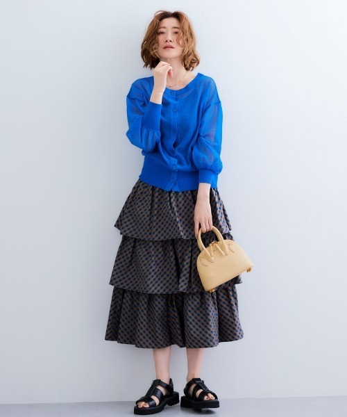 SMILE LAND（スマイルランド）の「チェック柄ティアードスカート＜大きいサイズ有＞【Otona Purete】（スカート・レディース・ベージュ系/ネイビー系・5L/4L/3L/LL/L/M）」の9枚目の写真