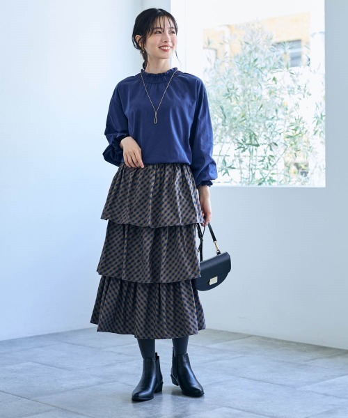 SMILE LAND（スマイルランド）の「チェック柄ティアードスカート＜大きいサイズ有＞【Otona Purete】（スカート・レディース・ベージュ系/ネイビー系・5L/4L/3L/LL/L/M）」の10枚目の写真