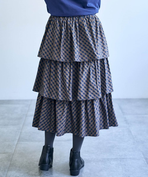 SMILE LAND（スマイルランド）の「チェック柄ティアードスカート＜大きいサイズ有＞【Otona Purete】（スカート・レディース・ベージュ系/ネイビー系・5L/4L/3L/LL/L/M）」の13枚目の写真