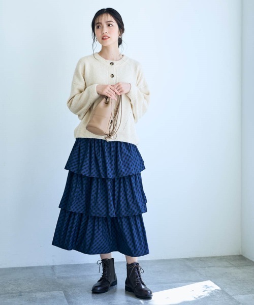 SMILE LAND（スマイルランド）の「チェック柄ティアードスカート＜大きいサイズ有＞【Otona Purete】（スカート・レディース・ベージュ系/ネイビー系・5L/4L/3L/LL/L/M）」の17枚目の写真