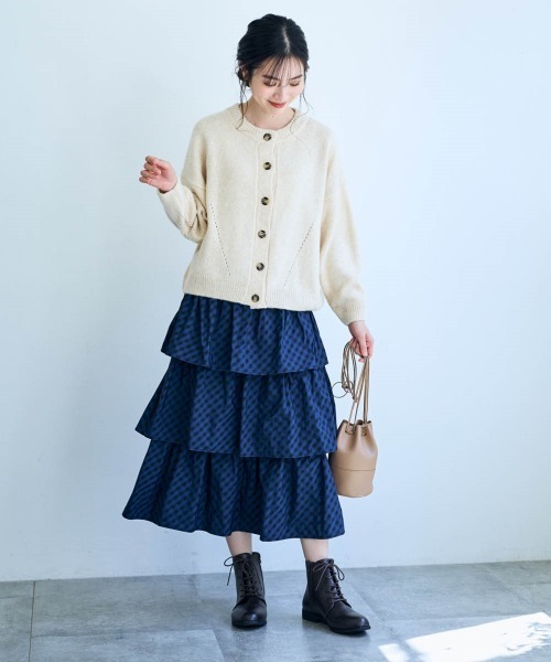 SMILE LAND（スマイルランド）の「チェック柄ティアードスカート＜大きいサイズ有＞【Otona Purete】（スカート・レディース・ベージュ系/ネイビー系・5L/4L/3L/LL/L/M）」の18枚目の写真