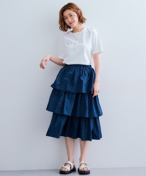 SMILE LAND（スマイルランド）の「チェック柄ティアードスカート＜大きいサイズ有＞【Otona Purete】（スカート・レディース・ベージュ系/ネイビー系・5L/4L/3L/LL/L/M）」の19枚目の写真