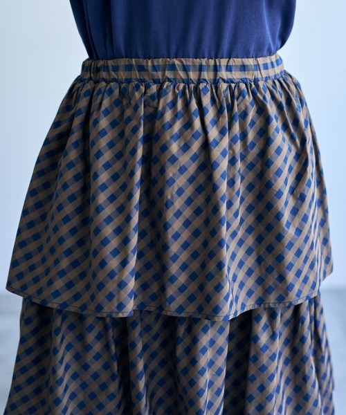 SMILE LAND（スマイルランド）の「チェック柄ティアードスカート＜大きいサイズ有＞【Otona Purete】（スカート・レディース・ベージュ系/ネイビー系・5L/4L/3L/LL/L/M）」の5枚目の写真