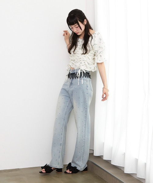 paravion（パラビオン）の「フリルレースデニム（デニムパンツ・レディース・ライトブルー・S/M）」の3枚目の写真