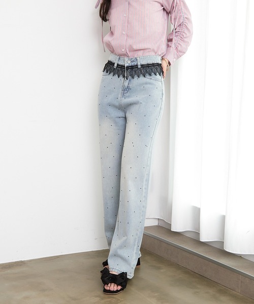 paravion（パラビオン）の「フリルレースデニム（デニムパンツ・レディース・ライトブルー・S/M）」の5枚目の写真