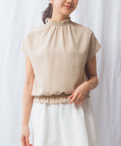ナラカミーチェ（NARACAMICIE）/【NARACAMICIE】麻調フレンチスリーブ半袖シャーリングブラウス セール】【NARACAMICIE】麻調フレンチスリーブ半袖シャーリング