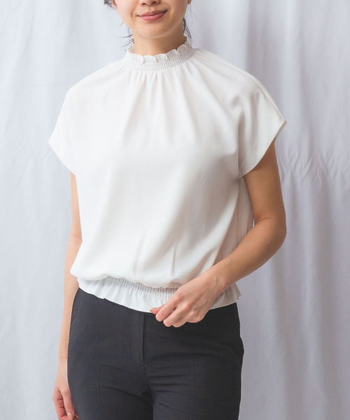 セール】【NARACAMICIE】麻調フレンチスリーブ半袖シャーリング