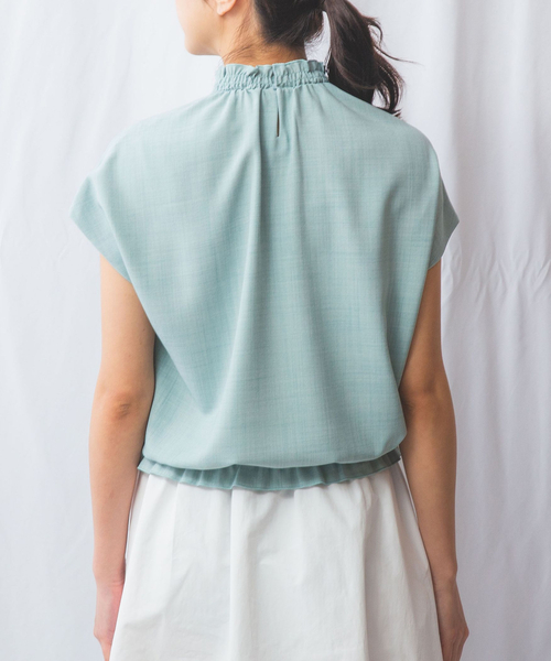 NARACAMICIE(ナラカミーチェ)の「【NARACAMICIE】麻調フレンチスリーブ半袖シャーリングブラウス(シャツ/ブラウス・レディース・ホワイト/グリーン/ブラウン・XL/M/L)」の14枚目の写真