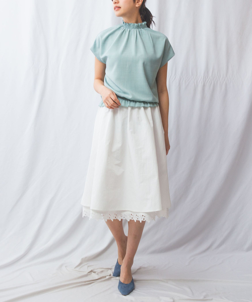 NARACAMICIE(ナラカミーチェ)の「【NARACAMICIE】麻調フレンチスリーブ半袖シャーリングブラウス(シャツ/ブラウス・レディース・ホワイト/グリーン/ブラウン・XL/M/L)」の7枚目の写真