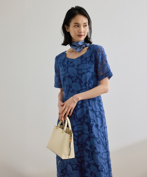 セール】【洗える】スクエアーネックワンピース（ジャガード/サッカー