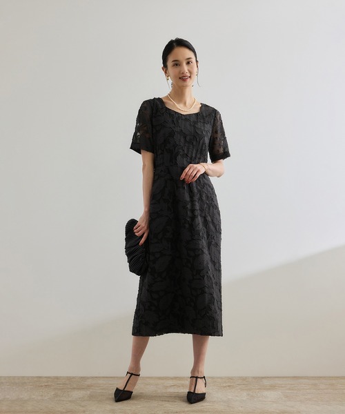 ROPE'(ロペ)の「【洗える】スクエアーネックワンピース(ジャガード/サッカー素材)(ワンピース・レディース・ブラウン/ブルー/ブラック・36/38)」の19枚目の写真