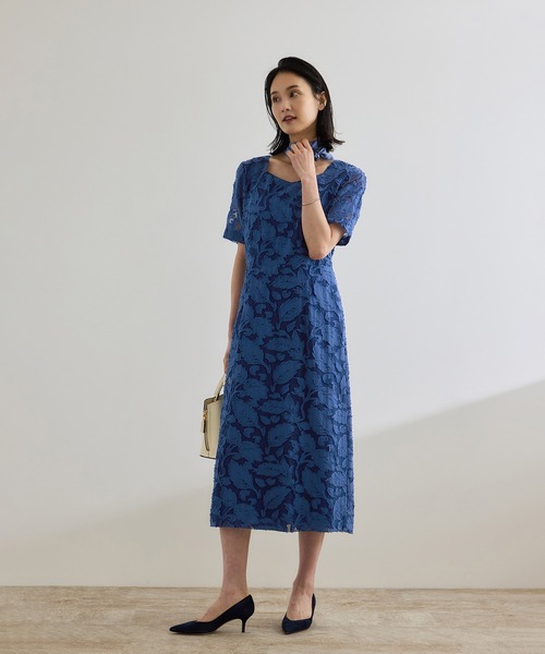 ROPE'(ロペ)の「【洗える】スクエアーネックワンピース(ジャガード/サッカー素材)(ワンピース・レディース・ブラウン/ブルー/ブラック・36/38)」の20枚目の写真