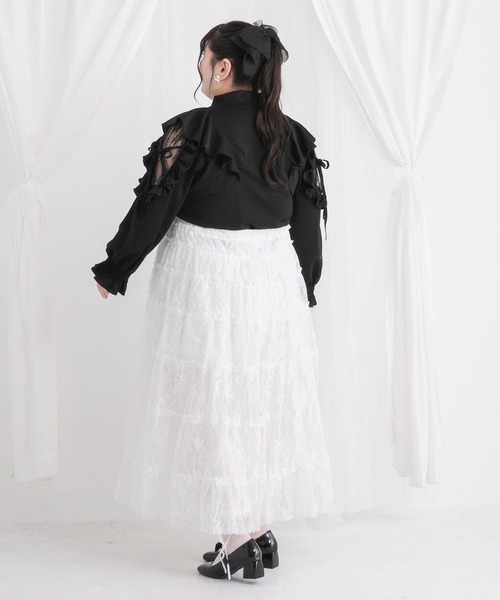 DearMyLoveWhip(ディアマイラブホイップ)の「【大きいサイズ】レースティアードロングスカート(スカート・レディース・ホワイト/ブラック・6L/5L/4L)」の12枚目の写真