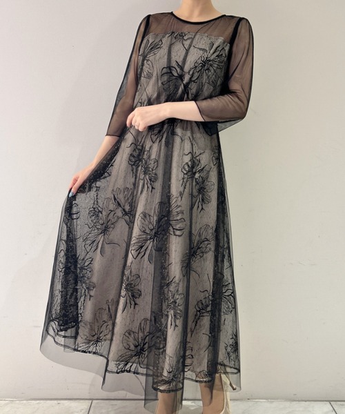 Cupid Heart（キューピッドハート）の「【Cupid Heart】結婚式用！フラワーレースラメドレス（ドレス・レディース・ベージュ/ブラック・MEDIUM）」の9枚目の写真