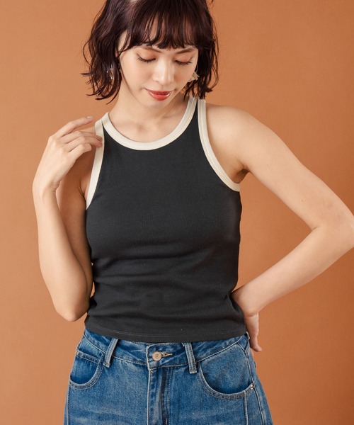 anap mimpi（アナップミンピ）の「カップ付き バイカラー タンクトップ（タンクトップ・レディース・サックスブルー/キナリ/ダークグレー・FREE）」の2枚目の写真