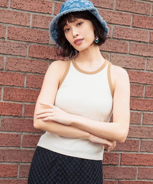 anap mimpi（アナップミンピ）の「カップ付き バイカラー タンクトップ（タンクトップ・レディース・サックスブルー/キナリ/ダークグレー・FREE）」の8枚目の写真