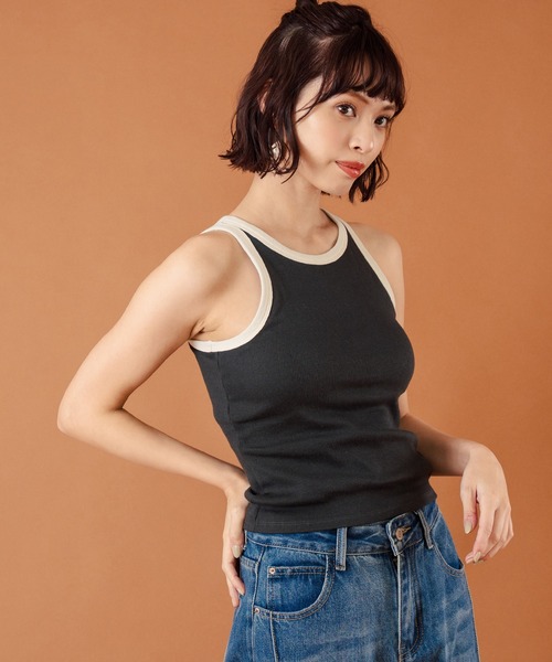 anap mimpi（アナップミンピ）の「カップ付き バイカラー タンクトップ（タンクトップ・レディース・サックスブルー/キナリ/ダークグレー・FREE）」の13枚目の写真